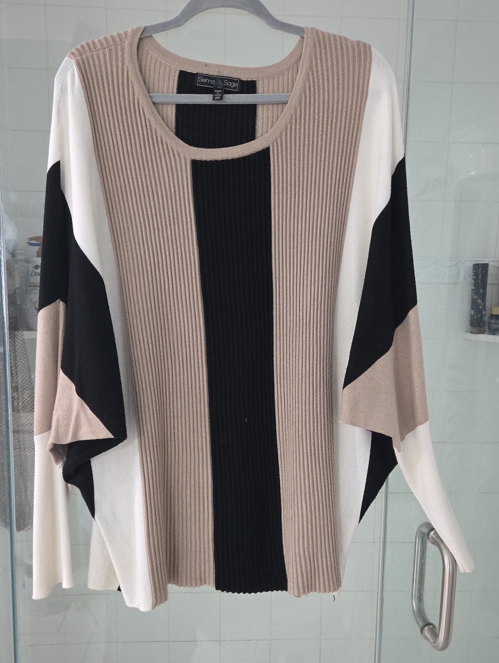 Colorblock Ribbed Sweater - Beige, Black & White